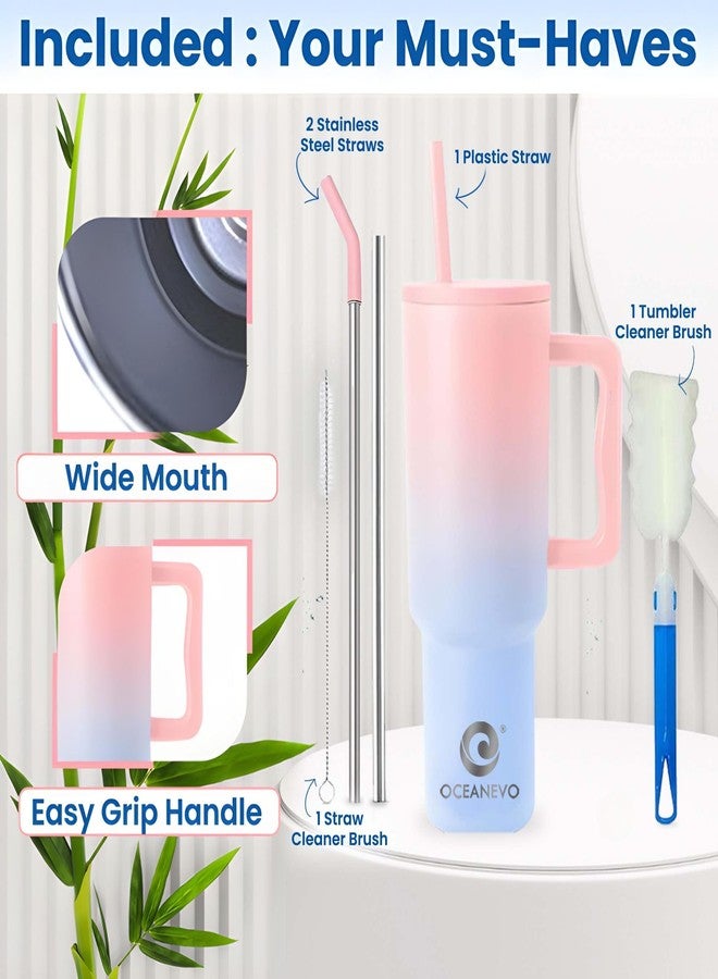OCEANEVO 1200 ML Stainless Steel Tumbler with Lid and 3 Straws, Double Insulated Cup with Handle for Hot and Cold, 100% Leakproof Mug for Office, Gym and Travel - Pink and Blue - Image 5
